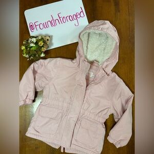 Girls Blush Pink Hooded Spring Jacket | Sherpa-Lined Hood | 3T